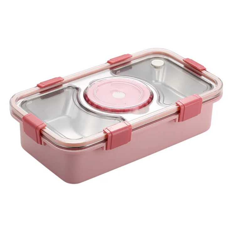 Pink bento box with compartments on a white background
