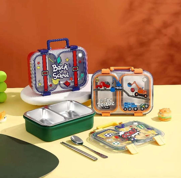 Back to School Stainless Steel Lunch Box - 2-Compartment Leak-Proof