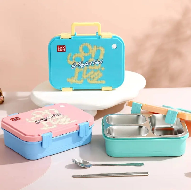 Briefcase Style Stainless Steel Lunch Box - 3-Compartment Leak-Proof Design
