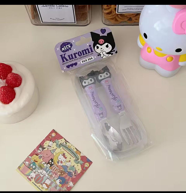 Sanrio-Themed 304 Steel Cutlery Set – Kuromi, My Melody, Hello Kitty & Cinnamoroll