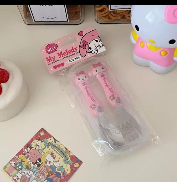 Sanrio-Themed 304 Steel Cutlery Set – Kuromi, My Melody, Hello Kitty & Cinnamoroll