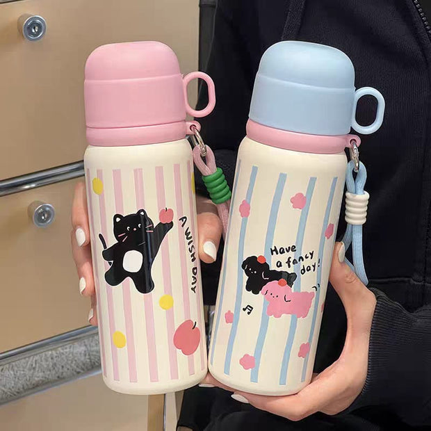 Rabbit-Themed 550ml 316 Steel Water Bottle with Cup