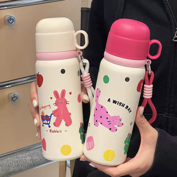 Rabbit-Themed 550ml 316 Steel Water Bottle with Cup