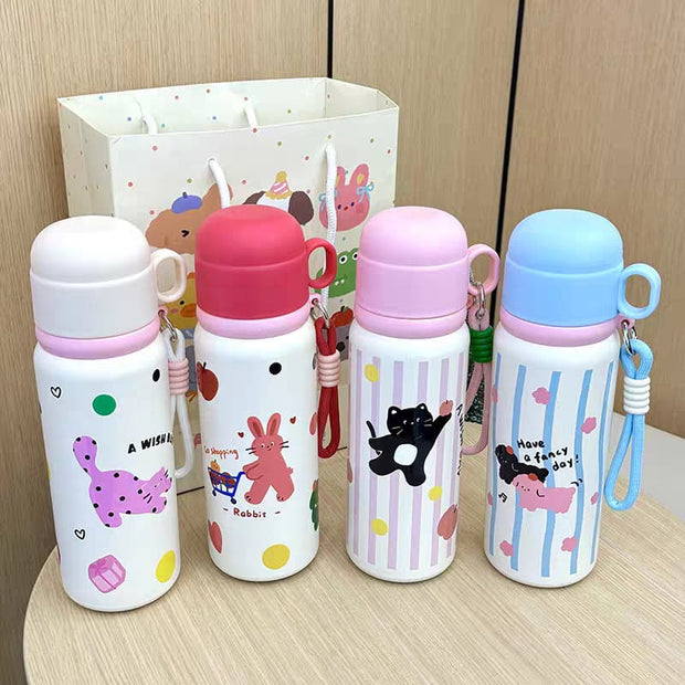 Rabbit-Themed 550ml 316 Steel Water Bottle with Cup