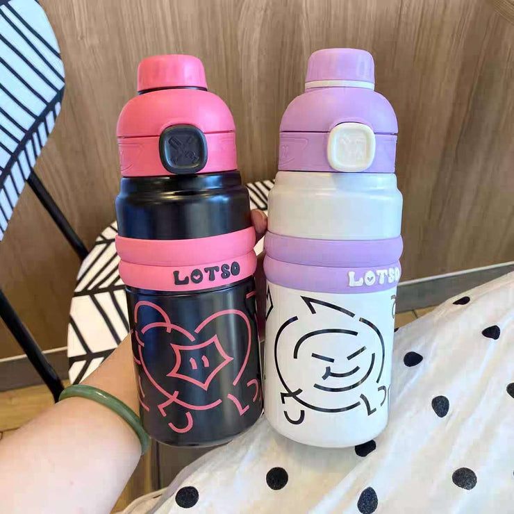 Steel Water Bottle - Dual Drinking (Straw & Direct Sip)