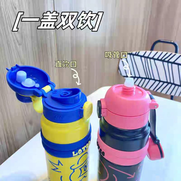 Steel Water Bottle - Dual Drinking (Straw & Direct Sip)