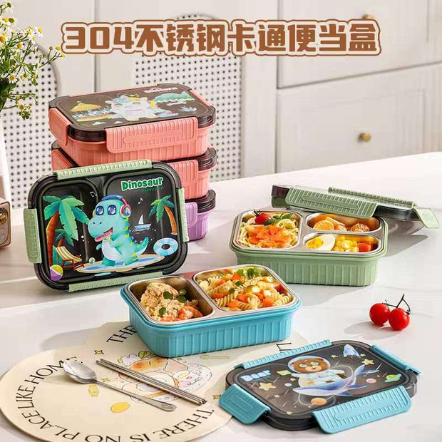 3-Compartment Stainless Steel Lunch Box - 550ml Leakproof & Insulated
