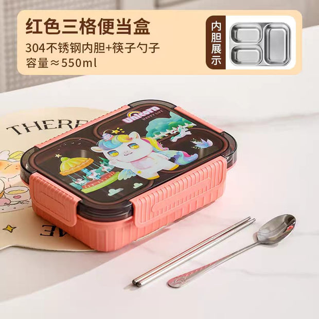 3-Compartment Stainless Steel Lunch Box - 550ml Leakproof & Insulated