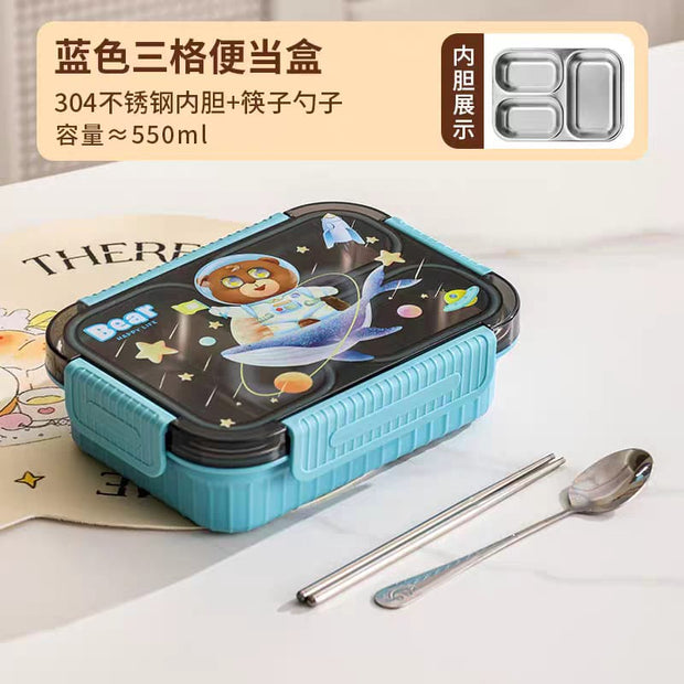 3-Compartment Stainless Steel Lunch Box - 550ml Leakproof & Insulated