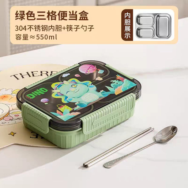 3-Compartment Stainless Steel Lunch Box - 550ml Leakproof & Insulated