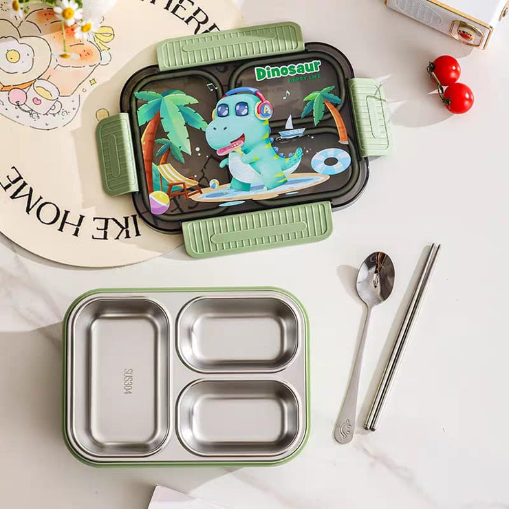 3-Compartment Stainless Steel Lunch Box - 550ml Leakproof & Insulated