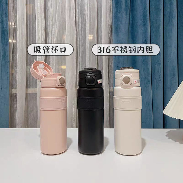 Dual-Drink Water Bottle - 316 Stainless Steel with Straw & Sip Lids
