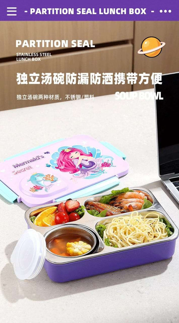 3D Cartoon 4-Compartment Stainless Steel Lunch Box