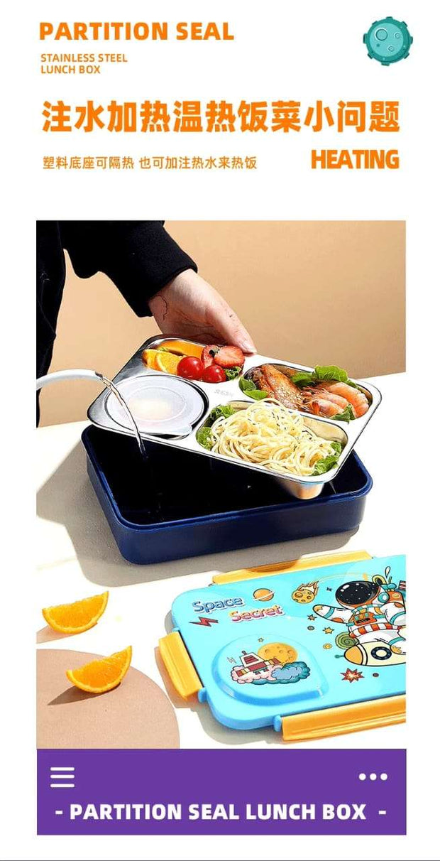 3D Cartoon 4-Compartment Stainless Steel Lunch Box