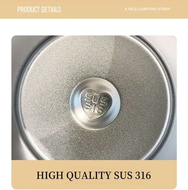 Metallic lid with 'SUS 316' logo on a beige background
