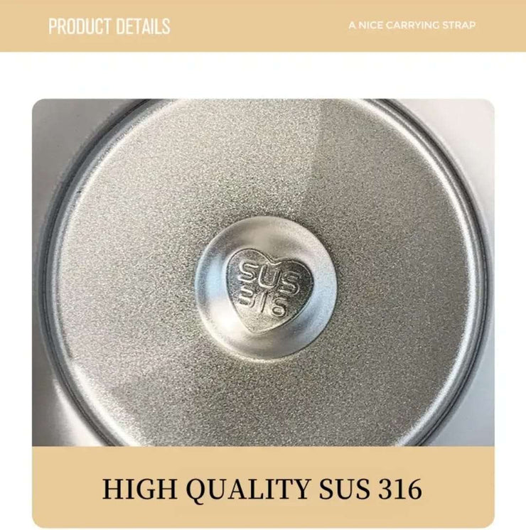 Metallic lid with 'SUS 316' logo on a beige background