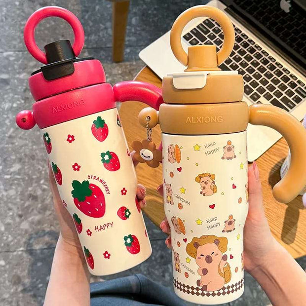 "Keep Happy" 800ml Tumbler with Dual Lid