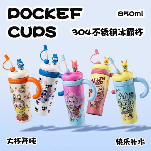 Labubu & Character Tumblers - 304 Steel with Comfort Handle & Dual Lids