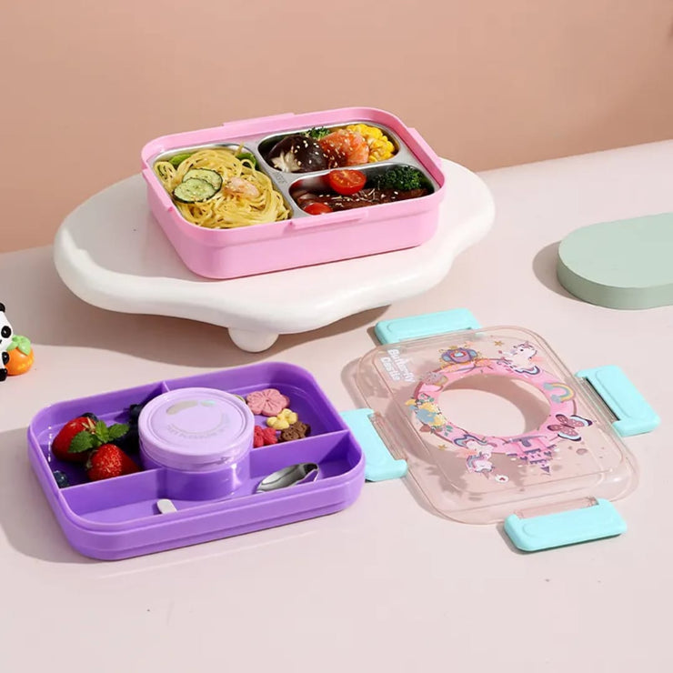 3-Compartments Stainless Steel Lunch Box - Leak-Proof & Bento Style