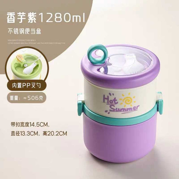 Double-Layer Steel Lunch Box - 1280ml Large Capacity