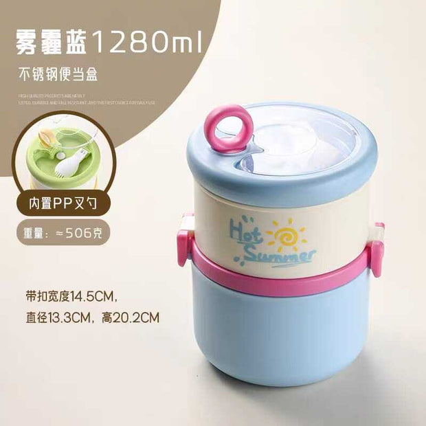 Double-Layer Steel Lunch Box - 1280ml Large Capacity