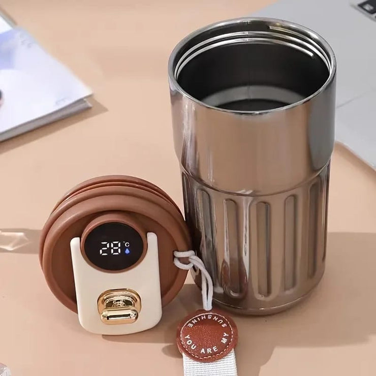 stainless steel cup with temperature display