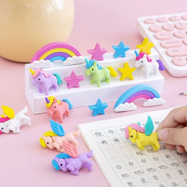 Colorful Cartoon Unicorn Rainbow Pentagram Erasers