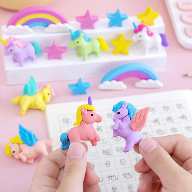 Colorful Cartoon Unicorn Rainbow Pentagram Erasers