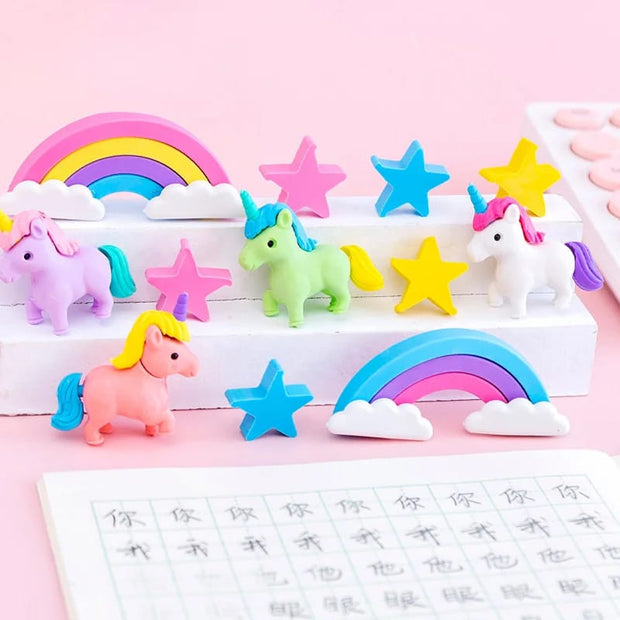 Colorful Cartoon Unicorn Rainbow Pentagram Erasers