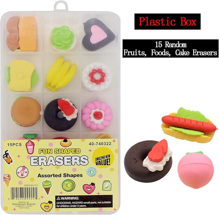 15 PCS Mixed Box Erasers - Food, Vegetable