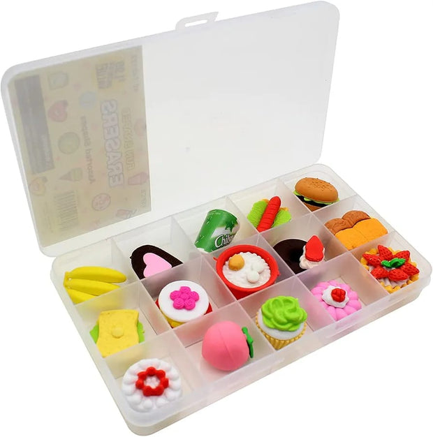 15 PCS Mixed Box Erasers - Food, Vegetable