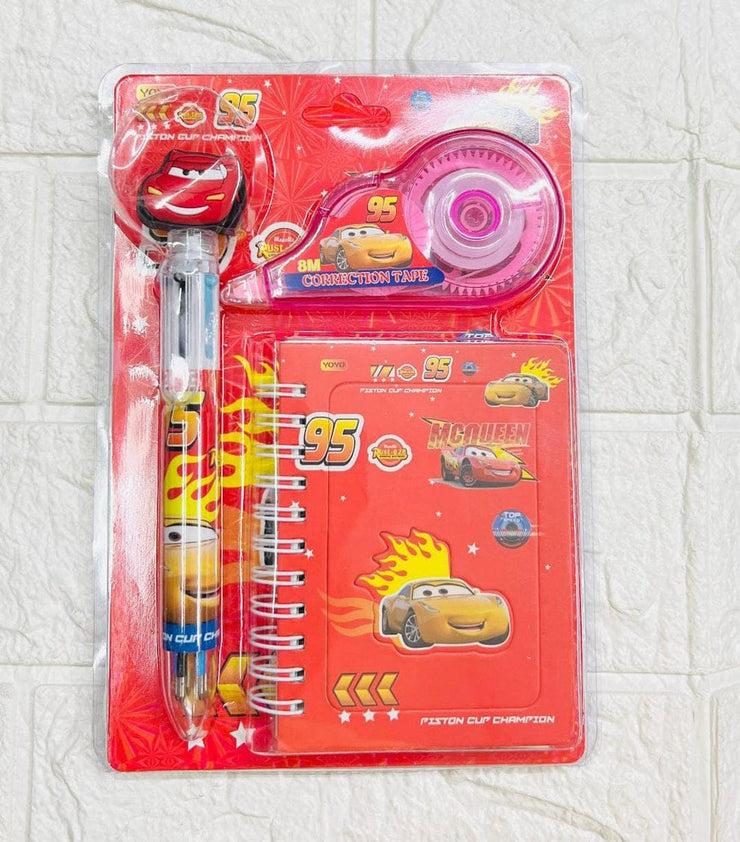 Cartoon-themed school stationery set with 6-color pen