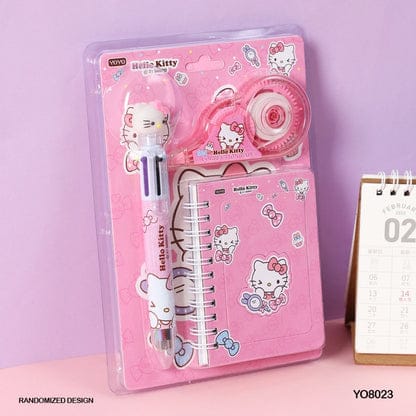 Cartoon-themed school stationery set with 6-color pen