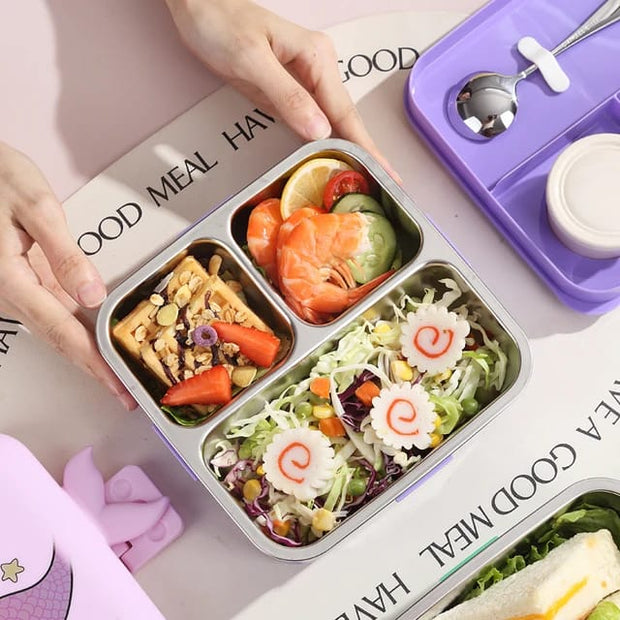 Stainless Steel Leak-Proof Lunch Box with Sauce Bowl – Available in Panda, Parrot, Unicorn, and Mermaid Characters