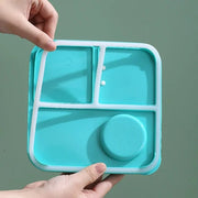 Steel Lunch Box with 3 Compartments, Sauce Bowl & Spoon