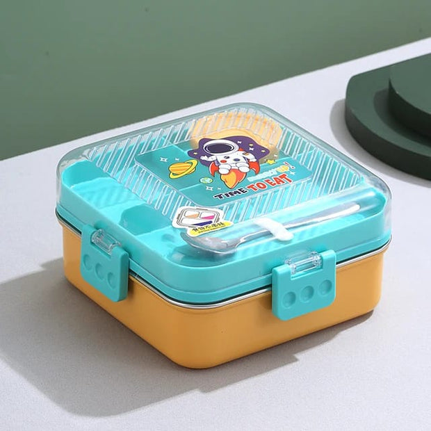 Steel Lunch Box with 3 Compartments, Sauce Bowl & Spoon