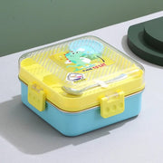 Steel Lunch Box with 3 Compartments, Sauce Bowl & Spoon