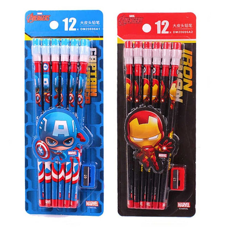 Avengers 12pcs Pencil Set with Eraser, Sharpener, and Finger Grips