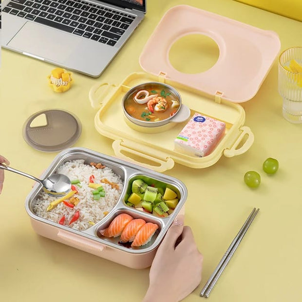 Stainless Steel Double-Layered Partitioned Lunch Box