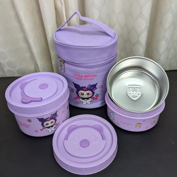 Kaola Brown & Strawberry Bear Insulated Lunch Box Set - 600ml + 400ml + 400ml Bowls with Lunch Bag