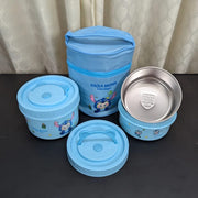 Kaola Brown & Strawberry Bear Insulated Lunch Box Set - 600ml + 400ml + 400ml Bowls with Lunch Bag