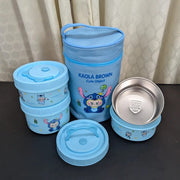Kaola Brown & Strawberry Bear Insulated Lunch Box Set - 600ml + 400ml + 400ml Bowls with Lunch Bag