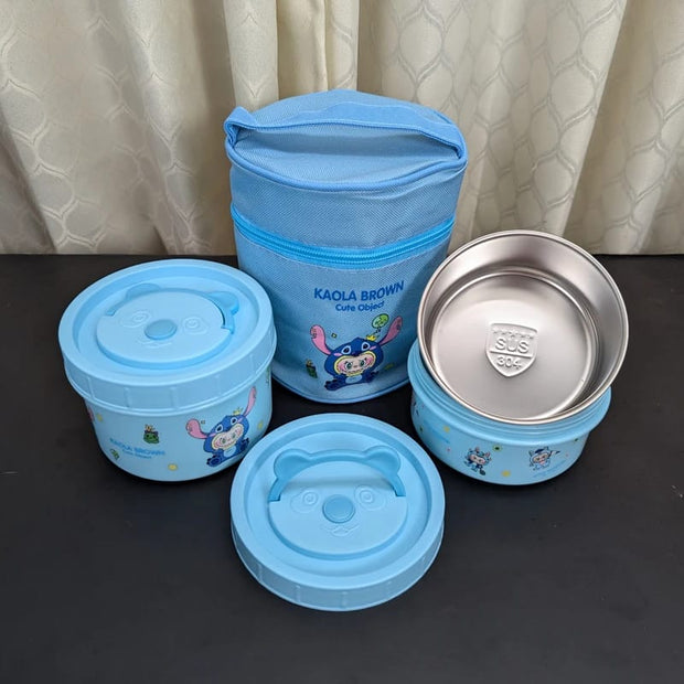 Kaola Brown & Strawberry Bear Insulated Lunch Box Set - 600ml + 400ml + 400ml Bowls with Lunch Bag