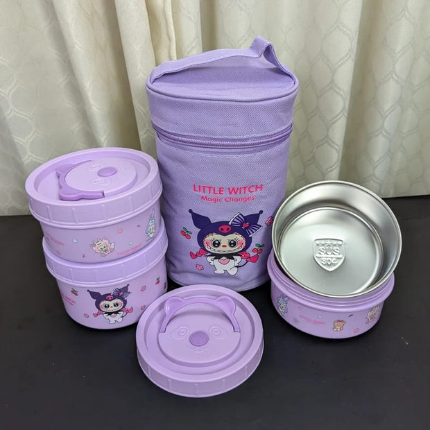 Kaola Brown & Strawberry Bear Insulated Lunch Box Set - 600ml + 400ml + 400ml Bowls with Lunch Bag