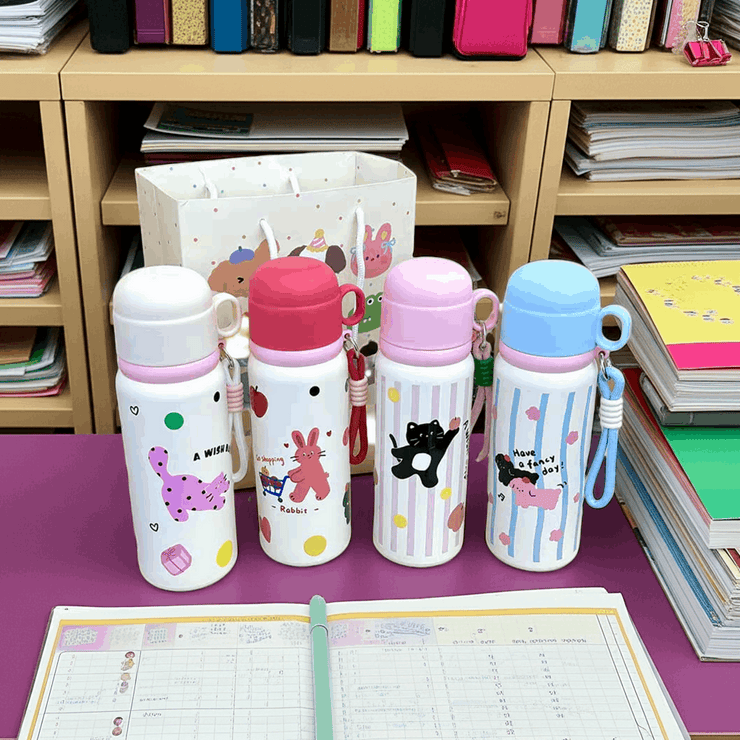 "A Wish!" Rabbit-Themed 550ml 316 Steel Water Bottle with Cup - Elegant & Eco-Friendly Hydration